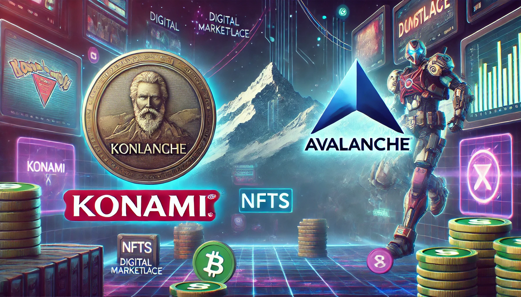 Un'immagine che mostra un'icona di Konami accanto al logo di Avalanche