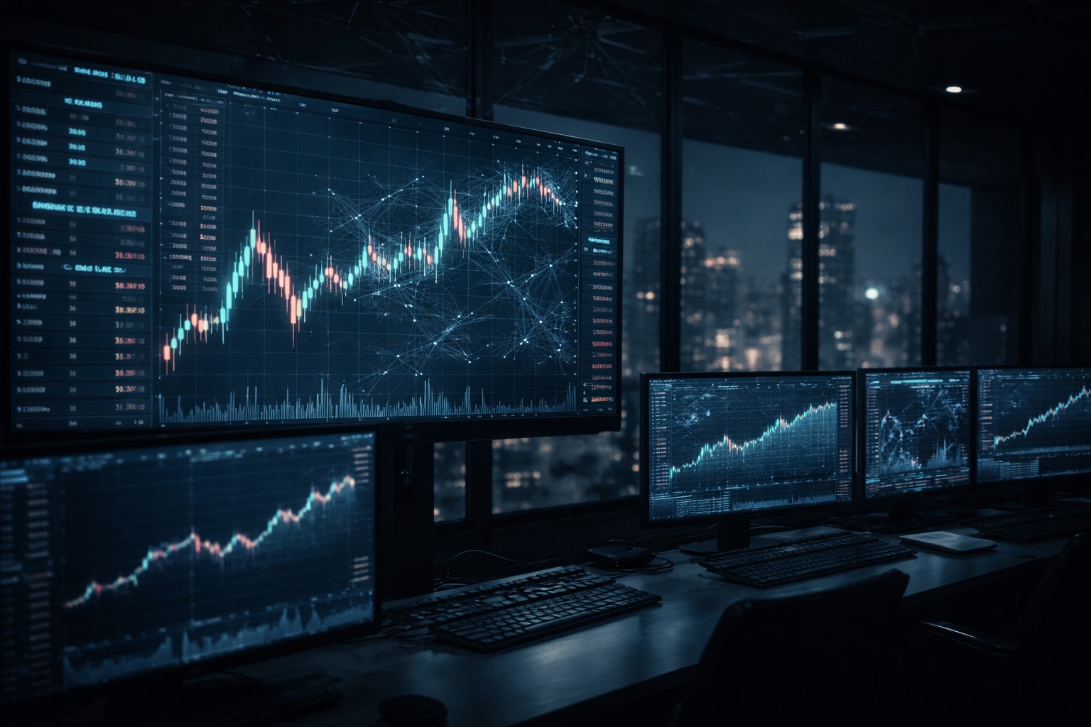 Una sala di controllo notturna