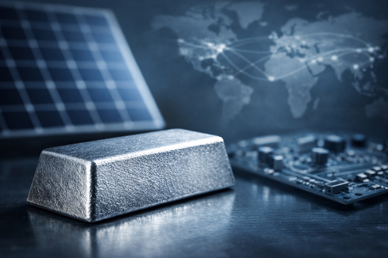 in primo piano, una barra di argento