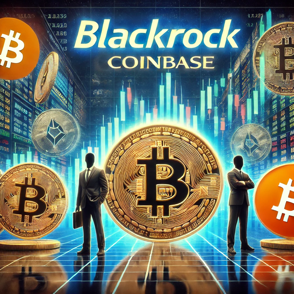 un ETF Bitcoin con i loghi di BlackRock e Coinbase