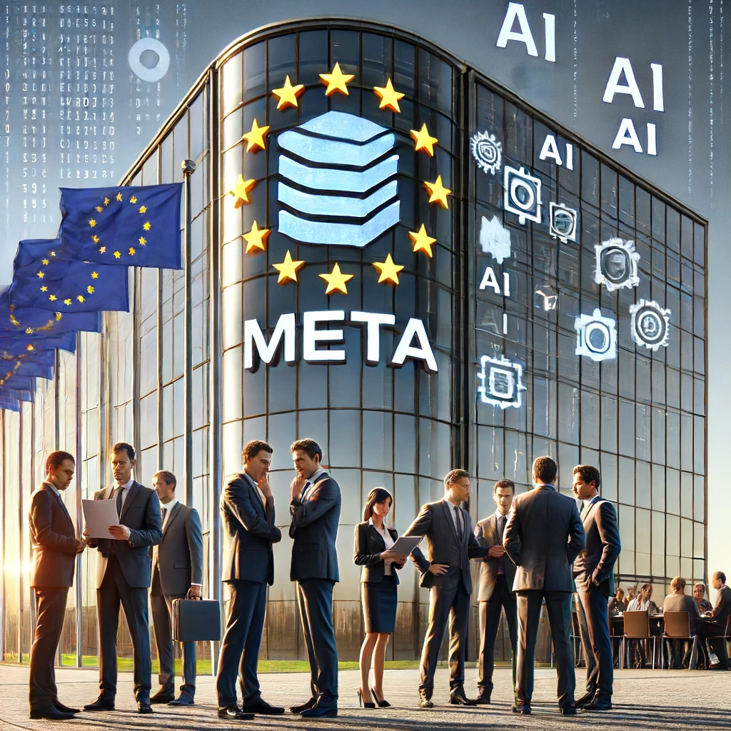 Un edificio moderno con il logo di Meta