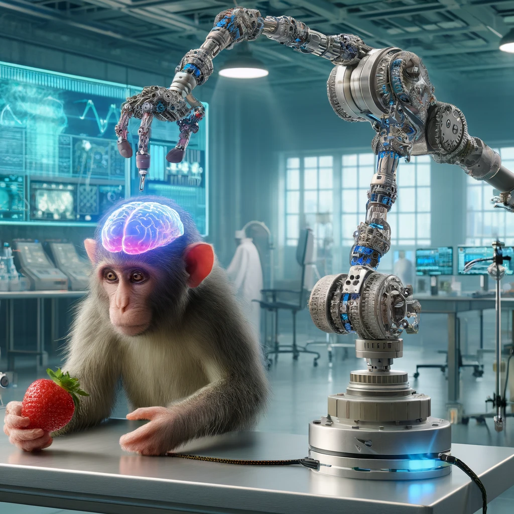 Una scimmia con le mani legate utilizza un impianto neurale