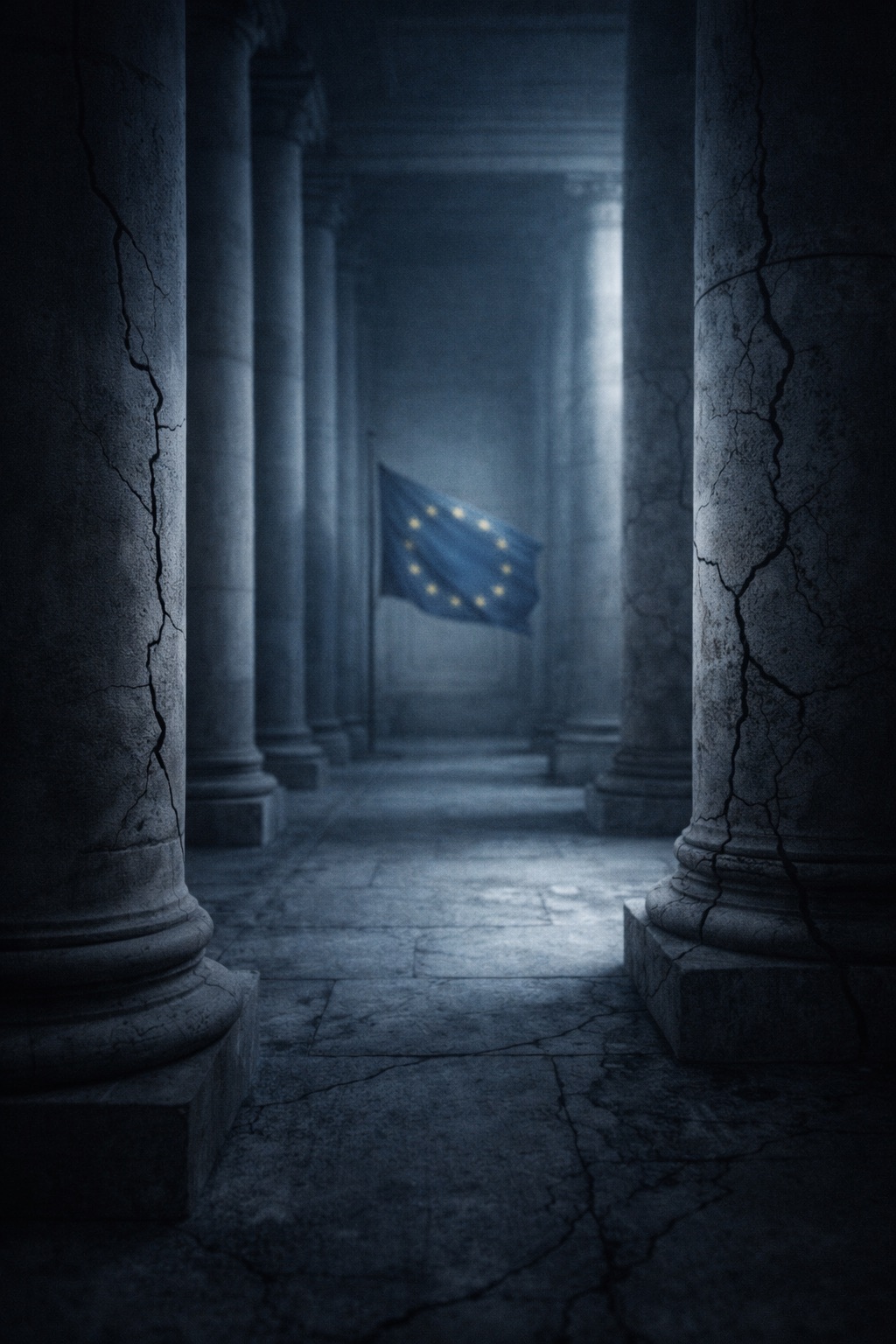 palazzo istituzionale europeo in penombra