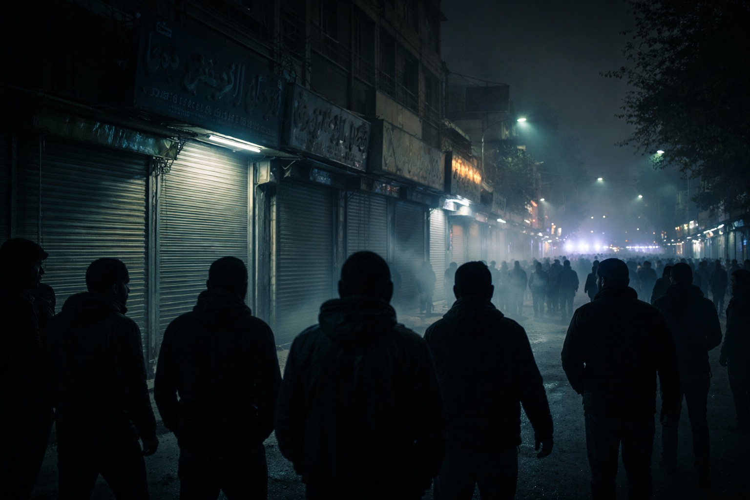manifestanti in ombra, solo sagome