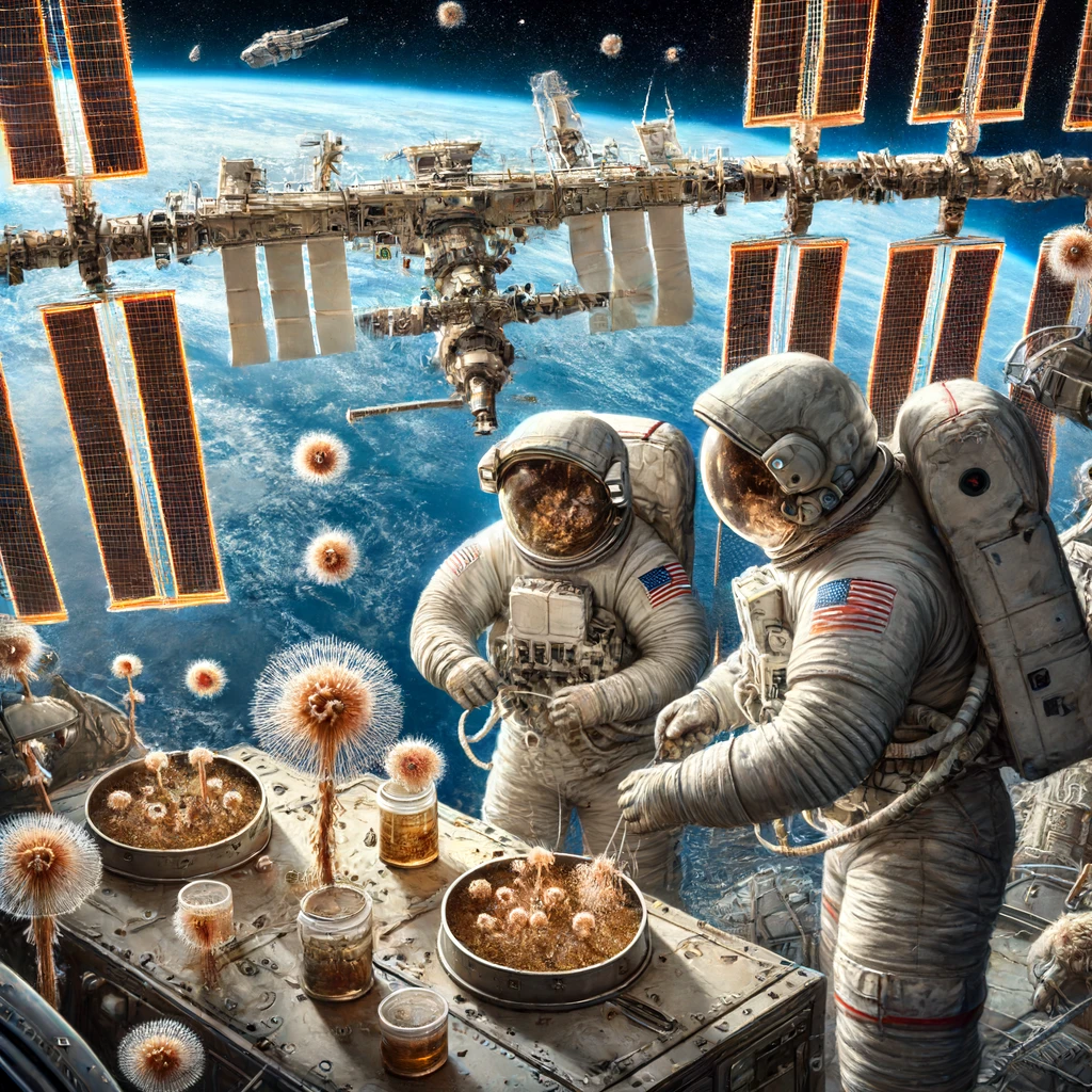 Astronauti in tute spaziali all'esterno della Stazione Spaziale Internazionale (ISS)