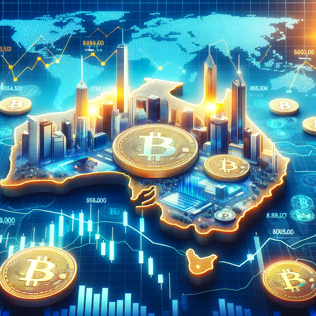 Australia con simboli di Bitcoin